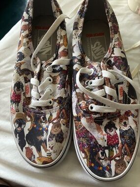 Vans White Canvas Sneakers with Colorful Pet Print